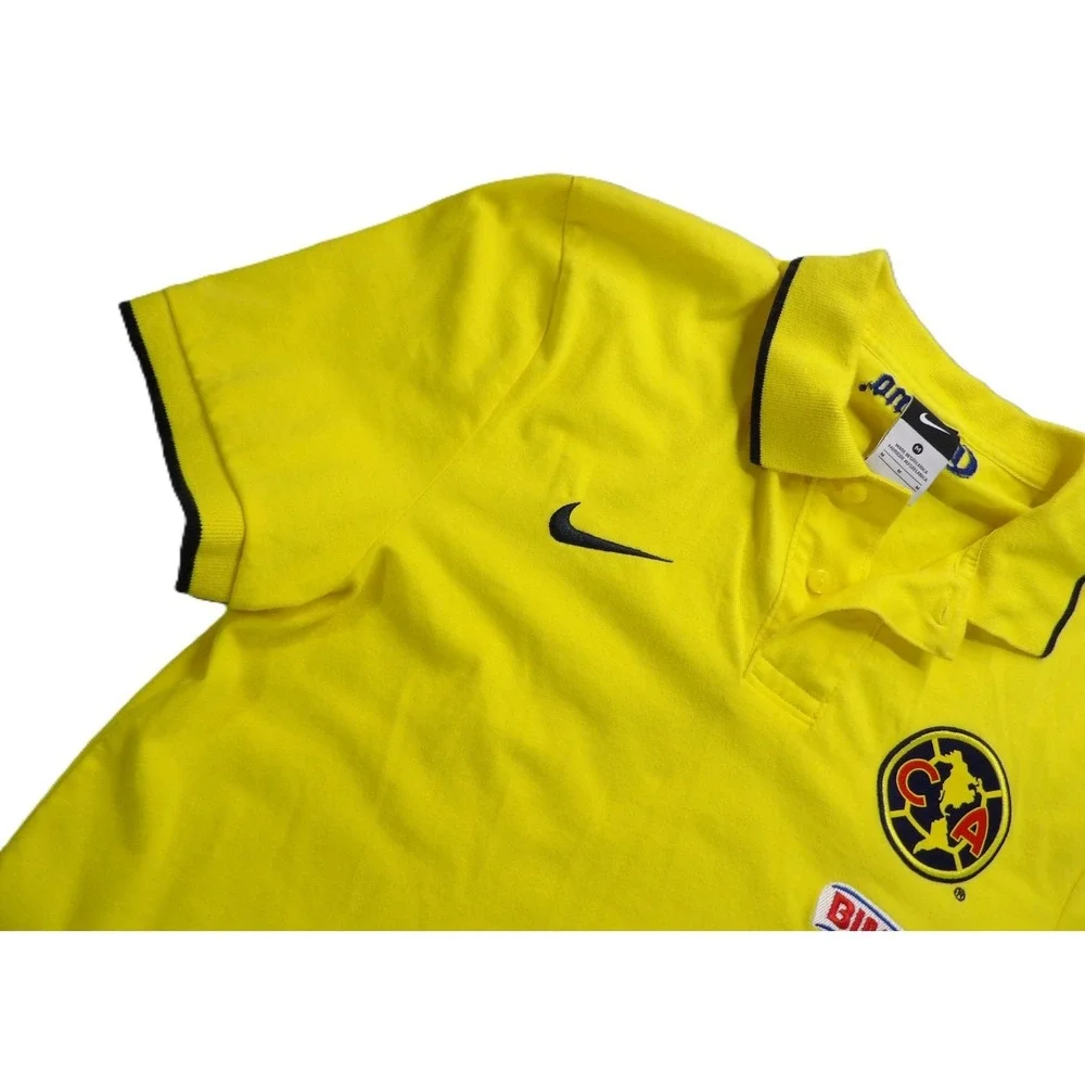 Nike Club America Polo Shirt Men M Soccer Yellow Liga MX Bimbo Sponsor Travel